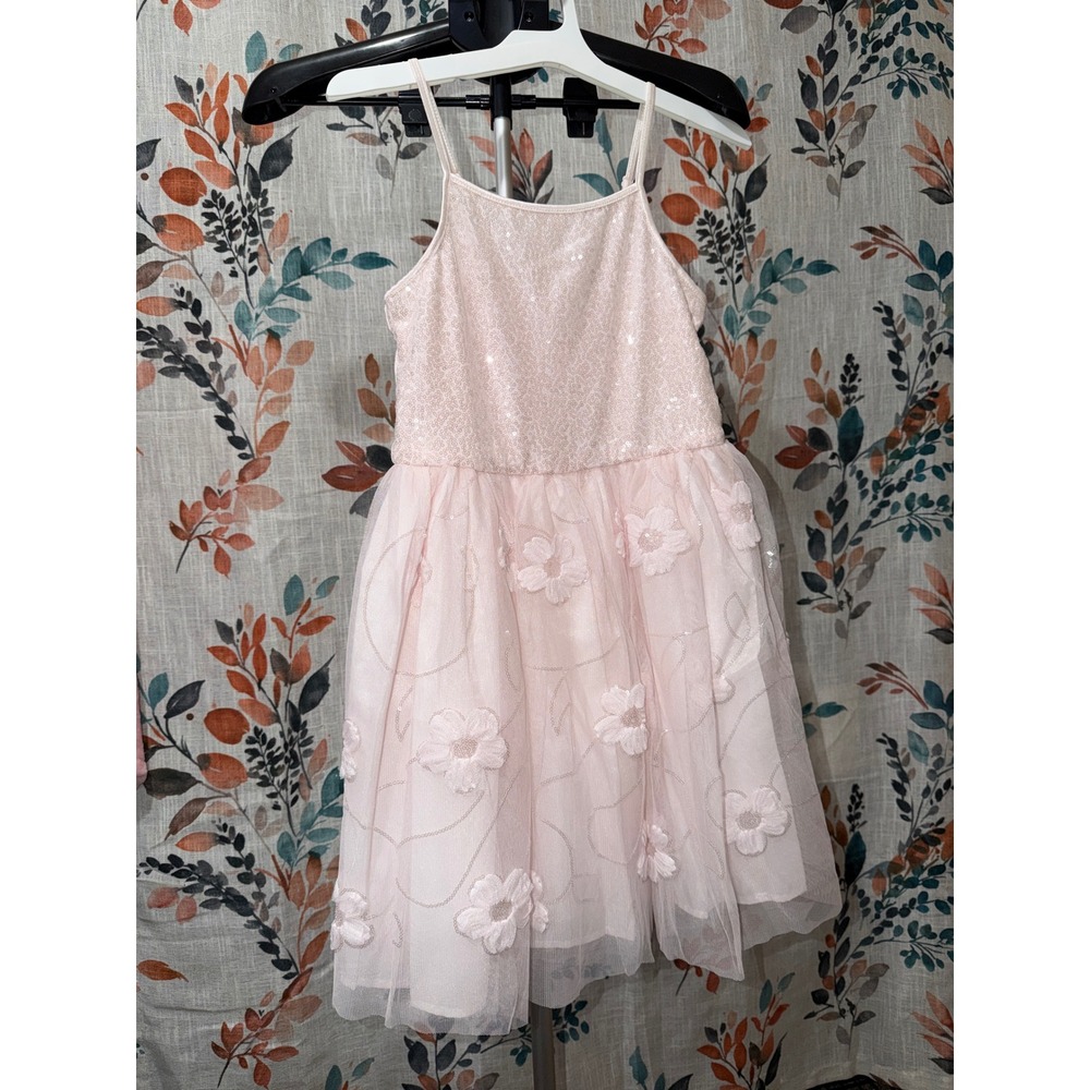Zenzi Girls Sequin Tank Dress Pink 3D Floral Tulle Special Occasion Size L 10/12